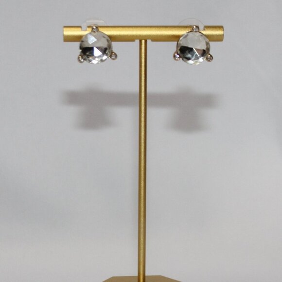 Large Crystal White Gold Tone Stud Earrings - Picture 2 of 7